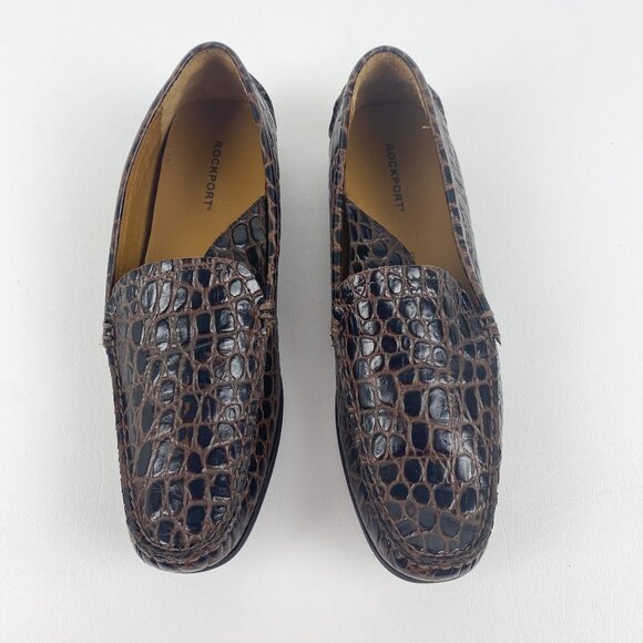 ROCKPORT Women's Brown Leather Mocassins with Crocodile Pattern Size 7.5 - Picture 4 of 8